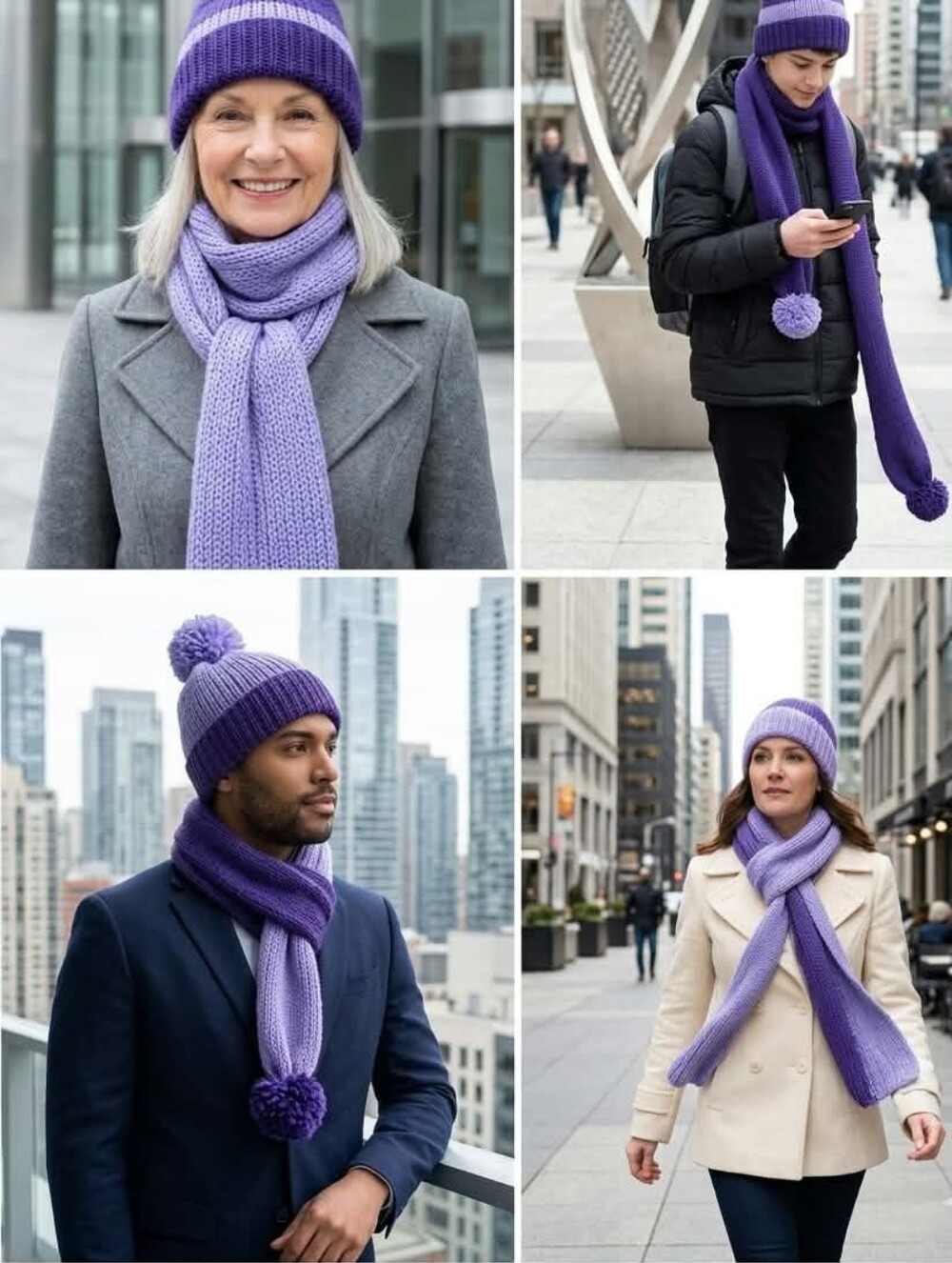 Unisex Purple Hat And Scarf Set